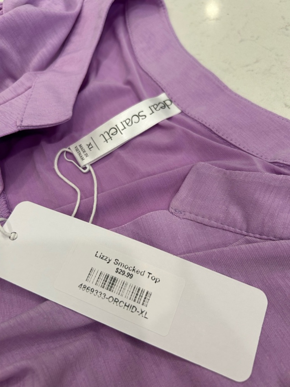 Women's Lavender Split-Neck Smocked Sleeve Blouse - Picture 3 of 8